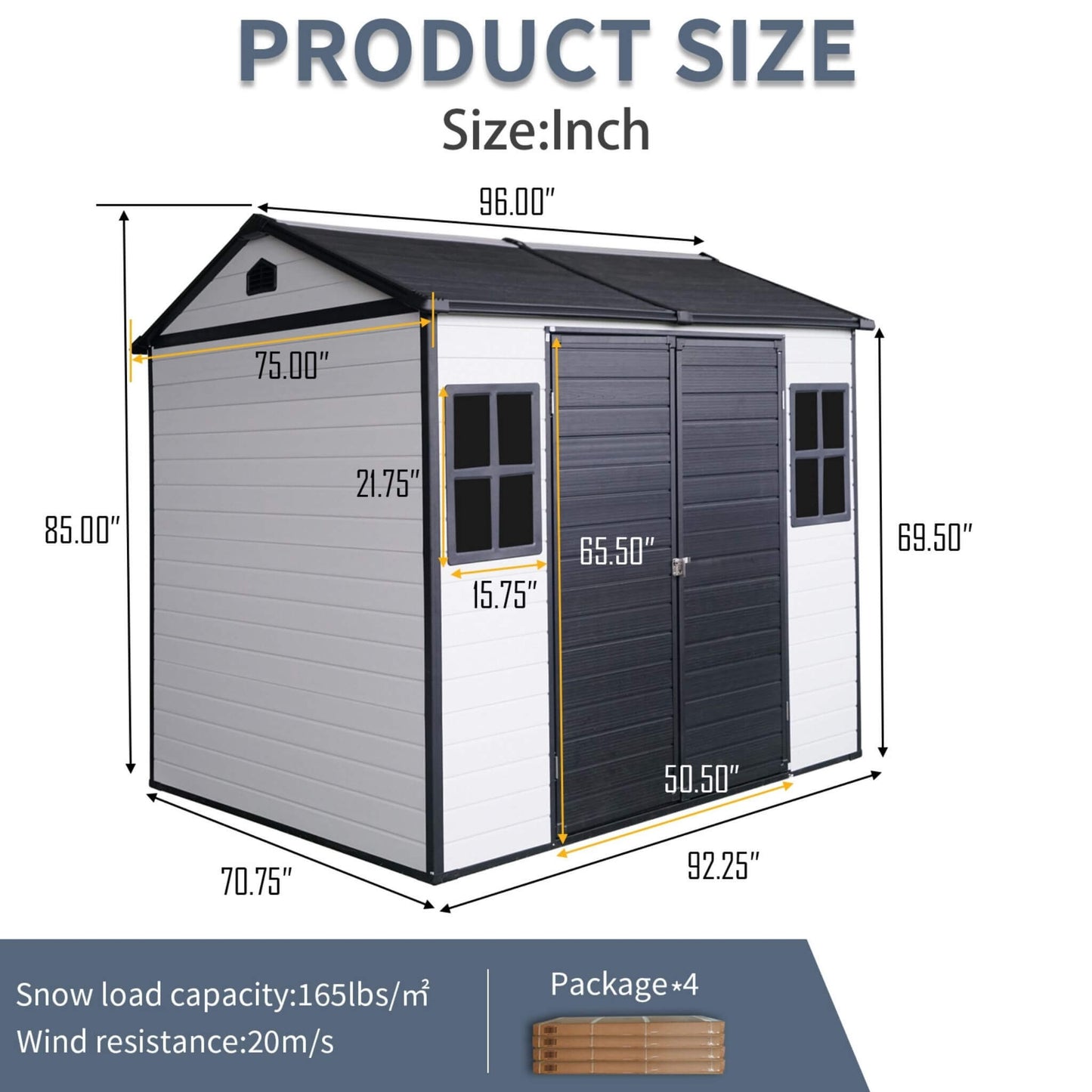 6' x 8' FT Alora Heavy-Duty Outdoor Resin Storage Shed With Lockable Doors And Built-In Floor