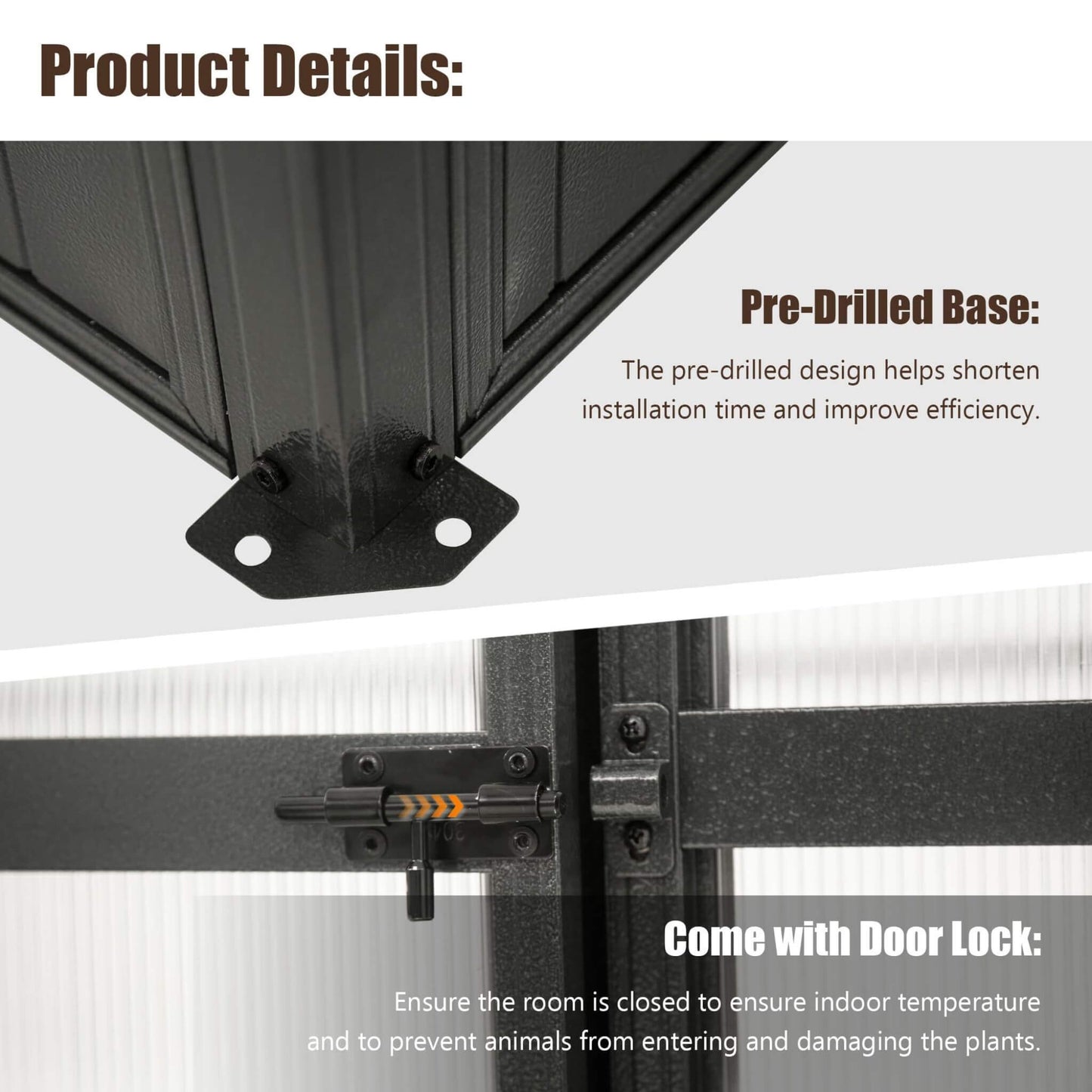 6' x 8' FT Heavy-Duty Outdoor Polycarbonate Greenhouse With Fully Automatic Temperature Control Vent
