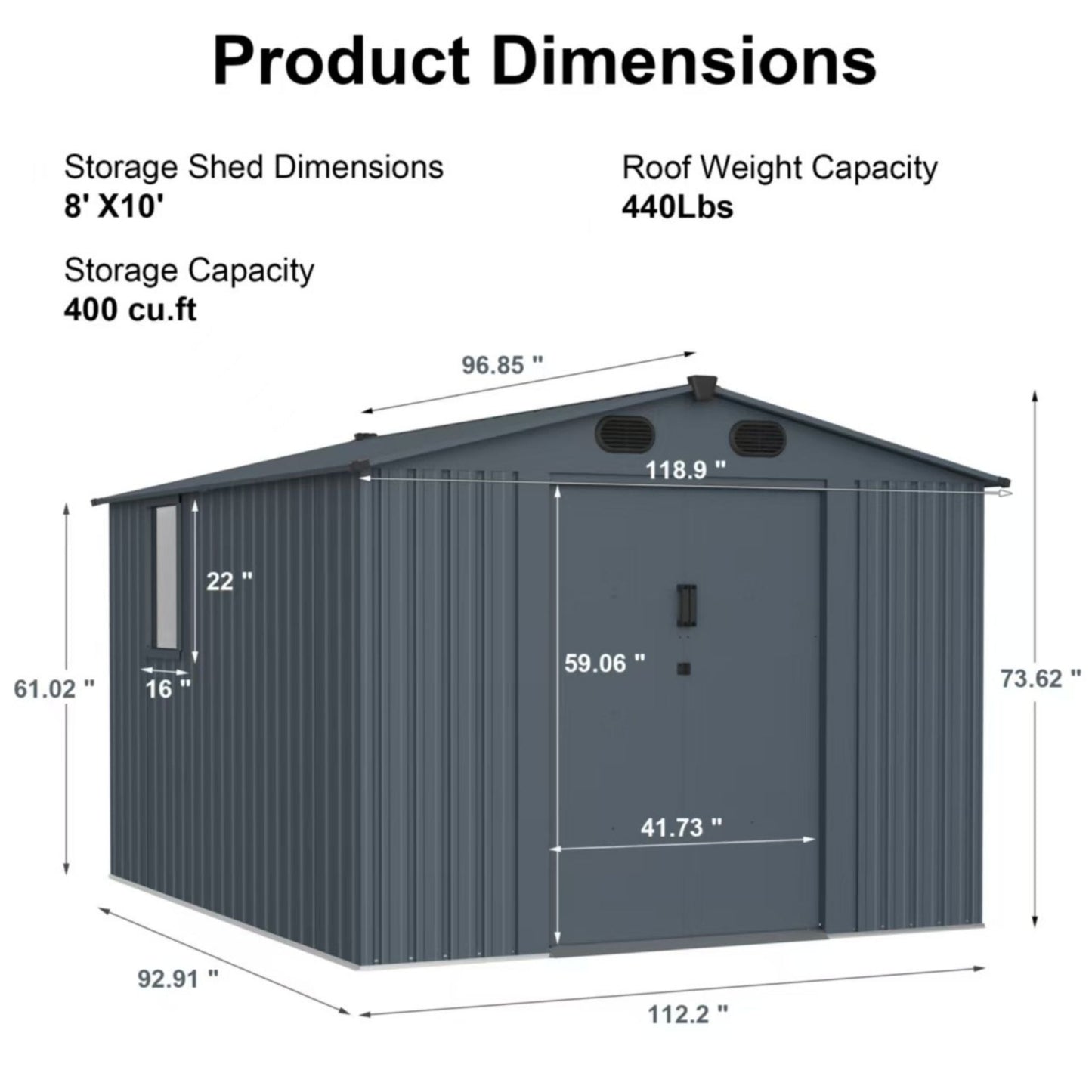 8FT x 10FT Large Outdoor Metal Backyard Garden Storage Tool Shed with Window and Lockable Doors