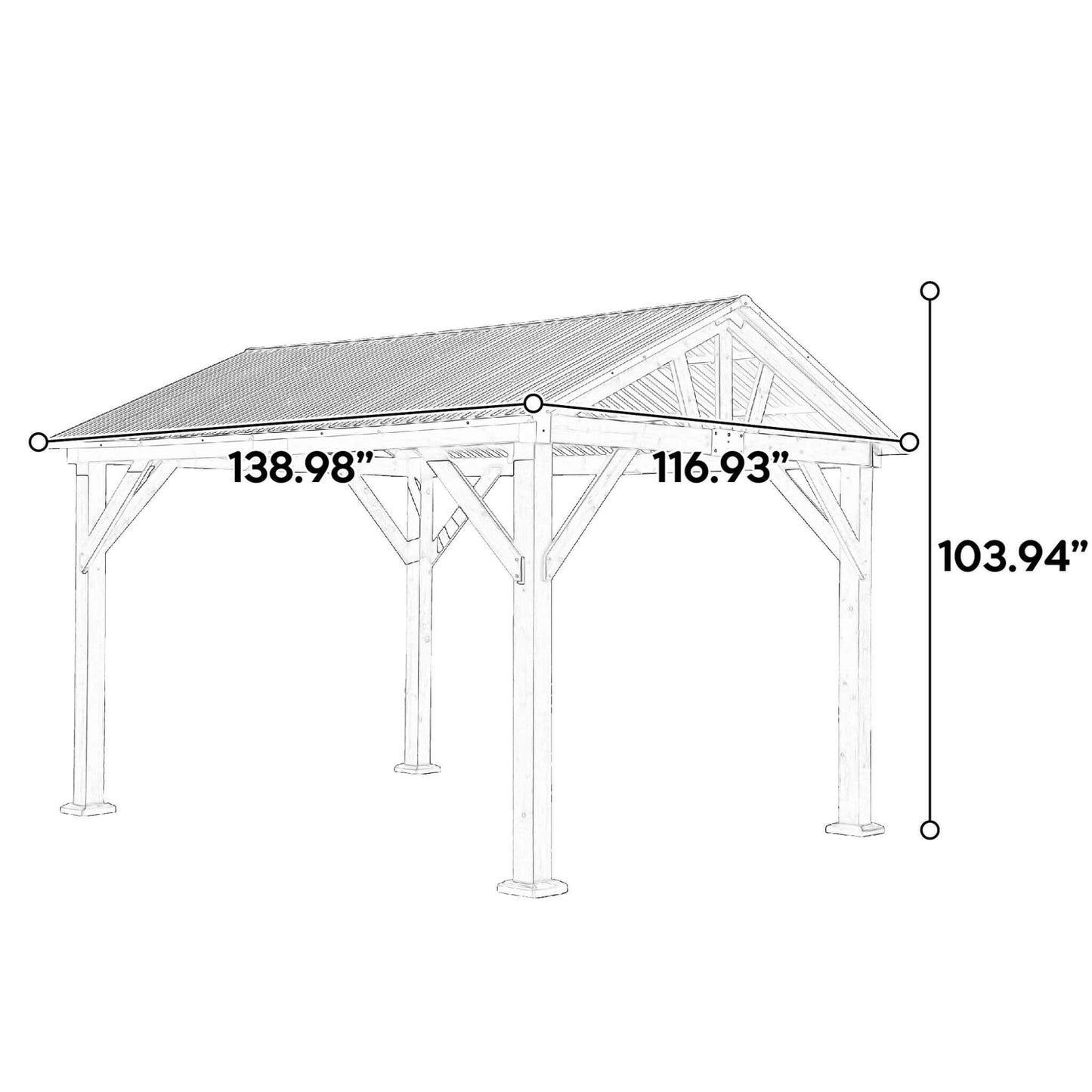 9' x 11' Alora Heavy Duty All-Weather Hard Top Wooden Carport Gazebo With Galvanized Steel Roof