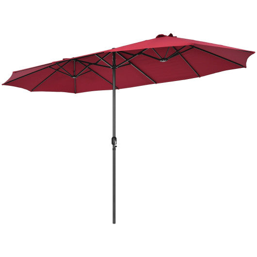 15 Feet Patio Double-Sided Umbrella with Hand-Crank System - Dark Red