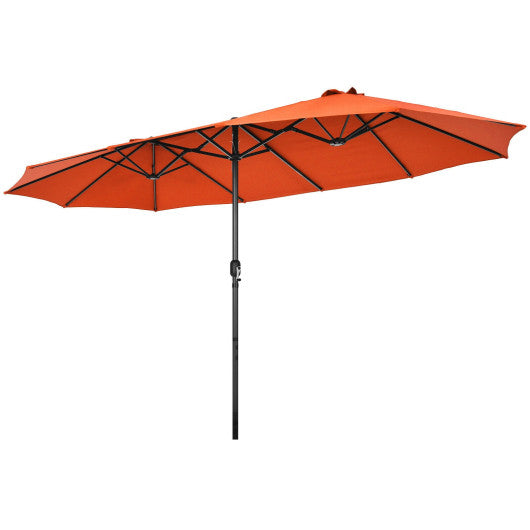 15 Feet Patio Double-Sided Umbrella with Hand-Crank System - Orange