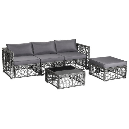 5 Pieces Patio PE Rattan Wicker Sofa Furniture Set - Gray