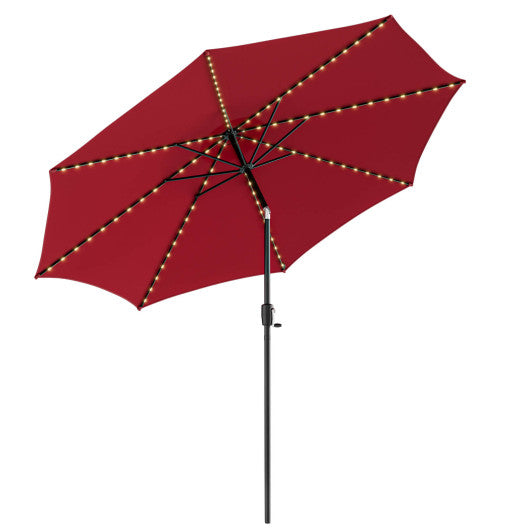 10 Feet Patio Umbrella with 112 Solar Lights and Crank Handle - Wine