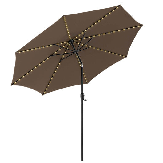 10 Feet Patio Umbrella with 112 Solar Lights and Crank Handle - Coffee