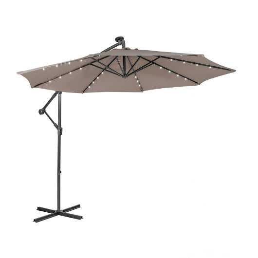10 Feet Patio Solar Powered Cantilever Umbrella with Tilting System - Coffee