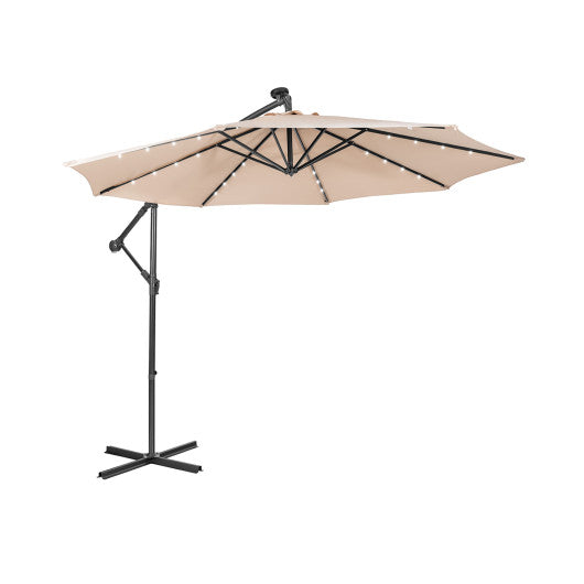 10 Feet Patio Solar Powered Cantilever Umbrella with Tilting System - Beige
