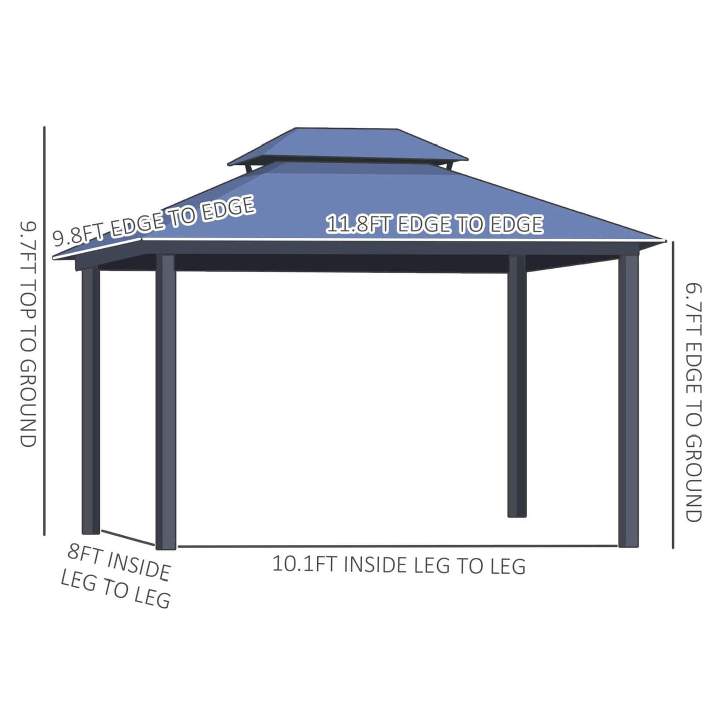10' x 12' Alora Hardtop Gazebo Canopy With Polycarbonate Double Roof, Netting, And Curtains