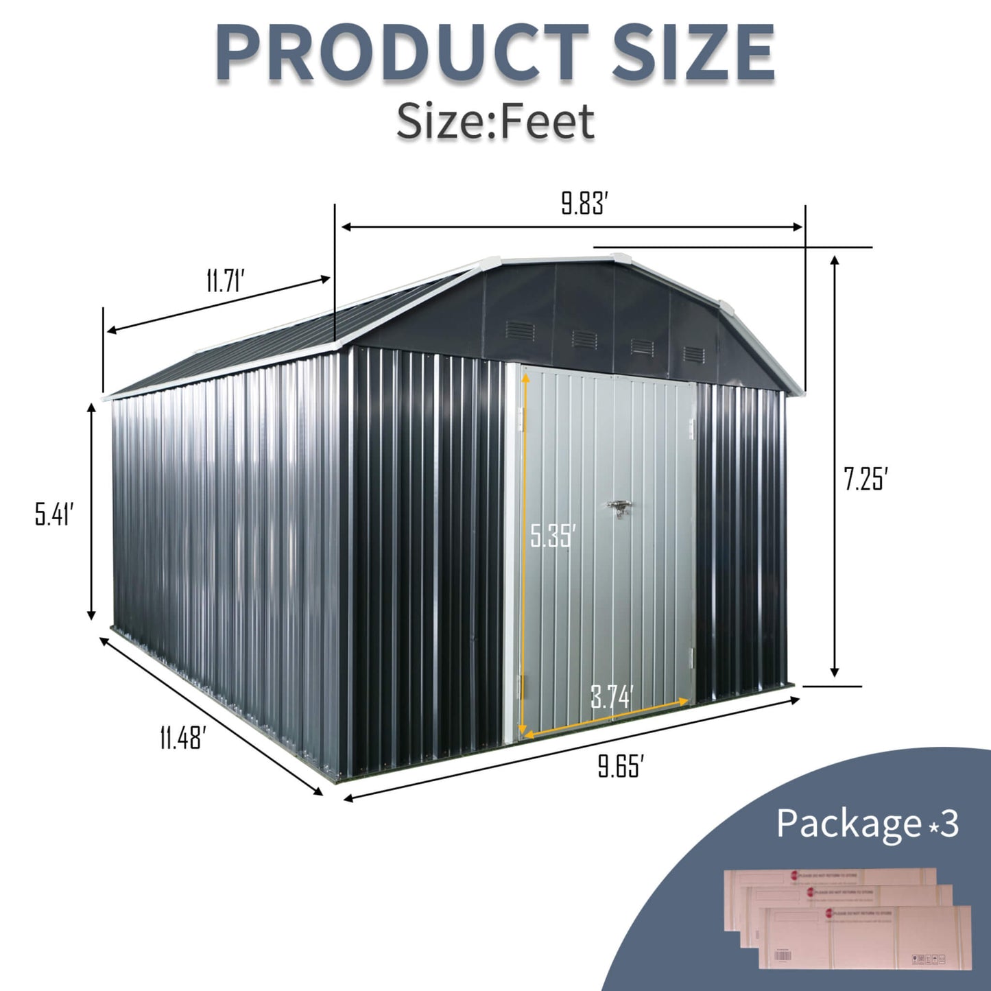 10FT X 12FT Alora Heavy-Duty Outdoor Metal Garden Backyard Shed with Arch Roof and Lockable Doors