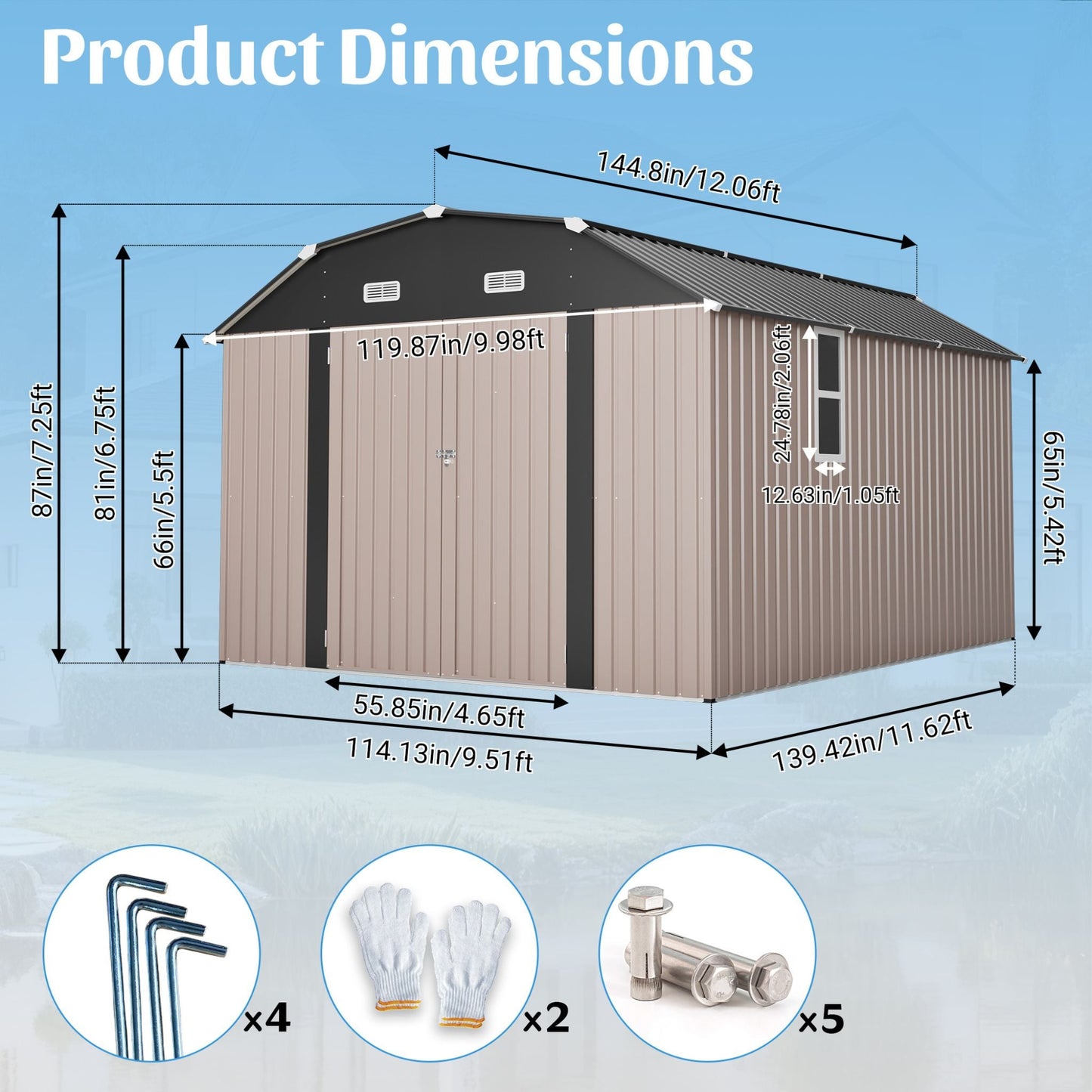 10FT x 12FT Alora Heavy-Duty Outdoor Metal Storage Shed with Floor
