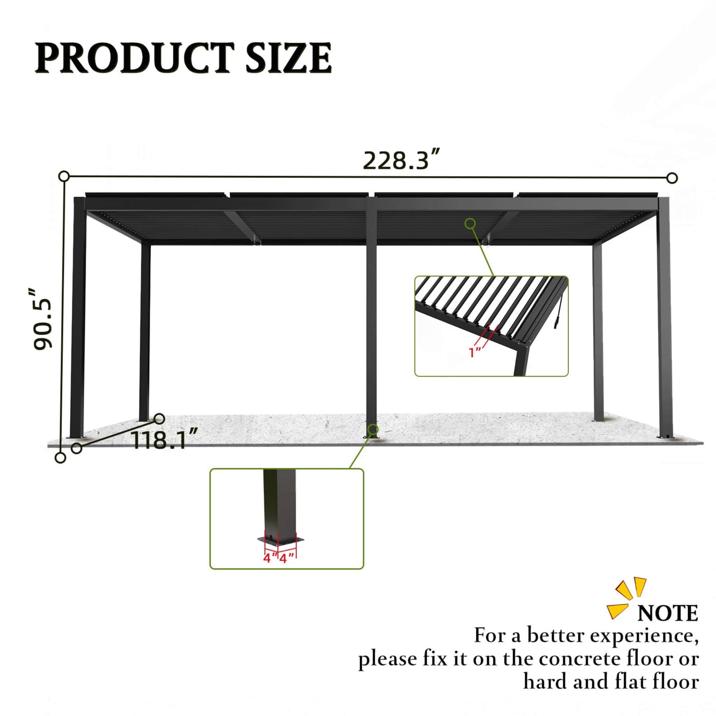 10' x 19' Alora Premium Powder-Coated Aluminum Pergola with Adjustable Louvers