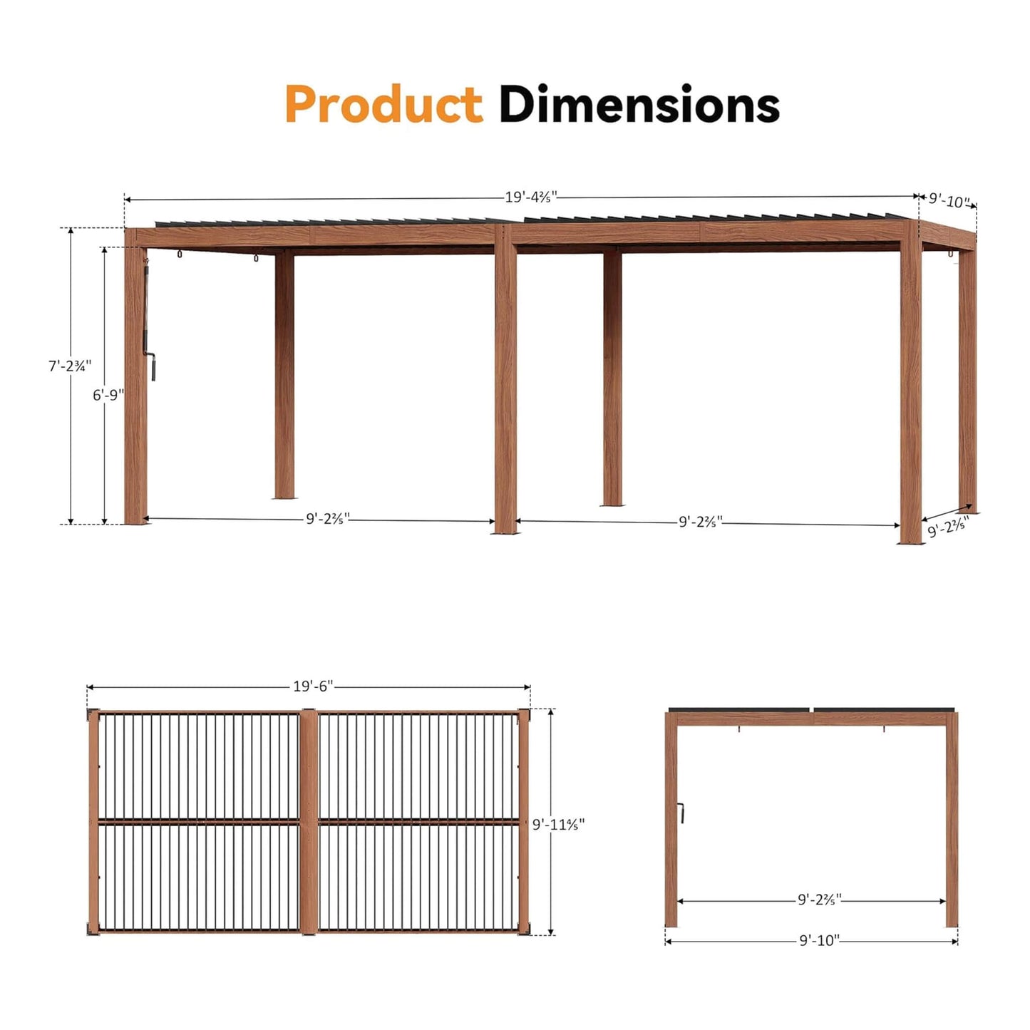 10FT x 20FT Alora Heavy-Duty Luxury Outdoor Pergola with Adjustable Louvers and Integrated Drainage