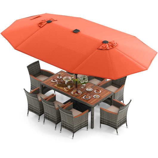 11 Pieces Patio Dining Set with 15 Feet Double-Sided Patio Umbrella Base Included - Orange