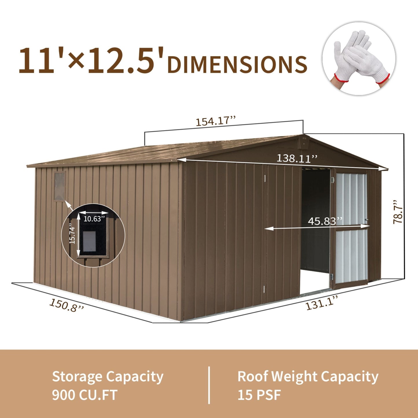 11FT x 12FT Alora Outdoor Backyard Storage Metal Shed with Galvanized Steel Frame, Windows, and Lockable Doors