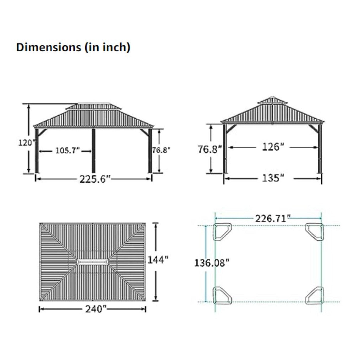 12' x 20' FT Heavy-Duty Outdoor Backyard Hardtop Gazebo With Netting And Curtains