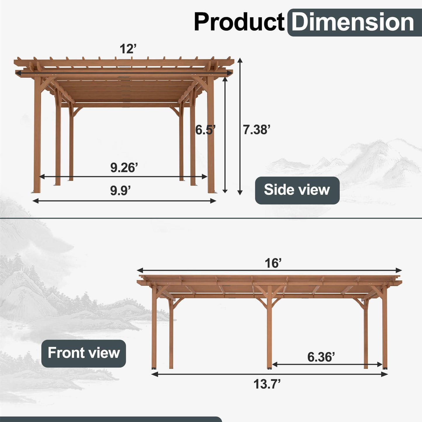 12' x 16' Alora Extra Large Outdoor Wooden Waterproof Grape Gazebo, Brown