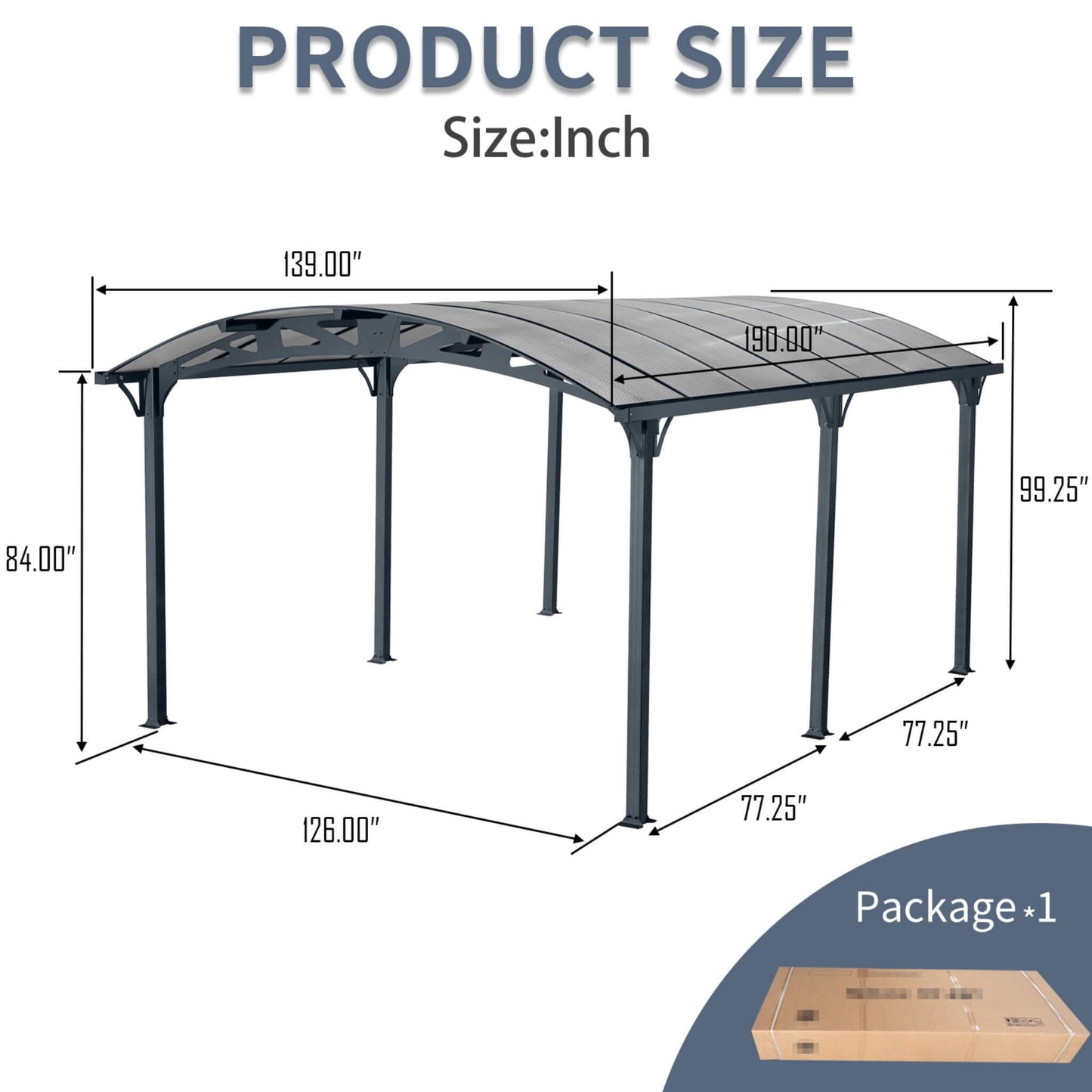12' x 16' FT Alora Large Outdoor Aluminum Arch Carport With Polycarbonate Panels