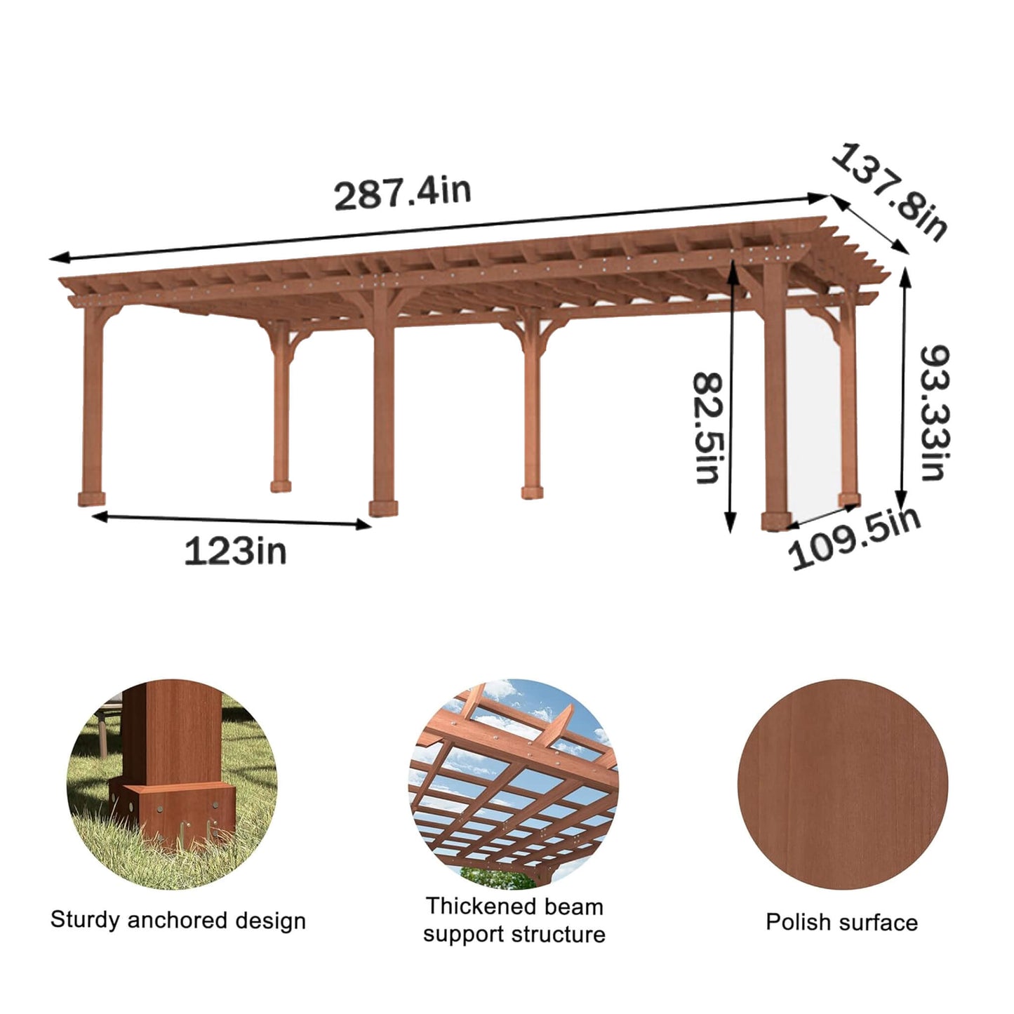 Alora Outdoor Cedar Wood Patio Pergola with Slatted Trellis Roof