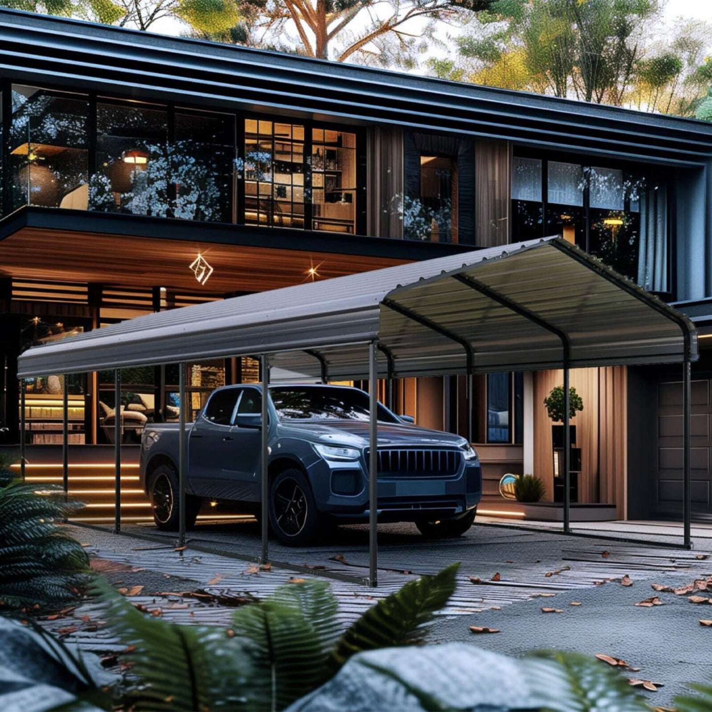 12' x 25' FT Alora Heavy Duty Extra Large Multi Vehicle Carport Kit With Galvanized Steel Roof