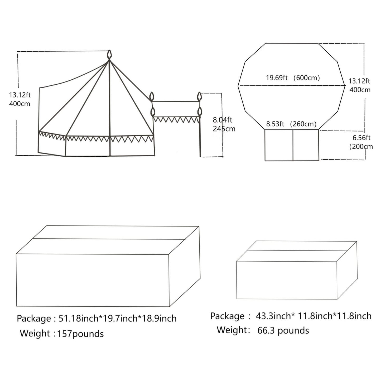 13' x 19' FT Extra Large Heavy-Duty Outdoor Four Seasons Glamping Canvas Bell Yurt Tent