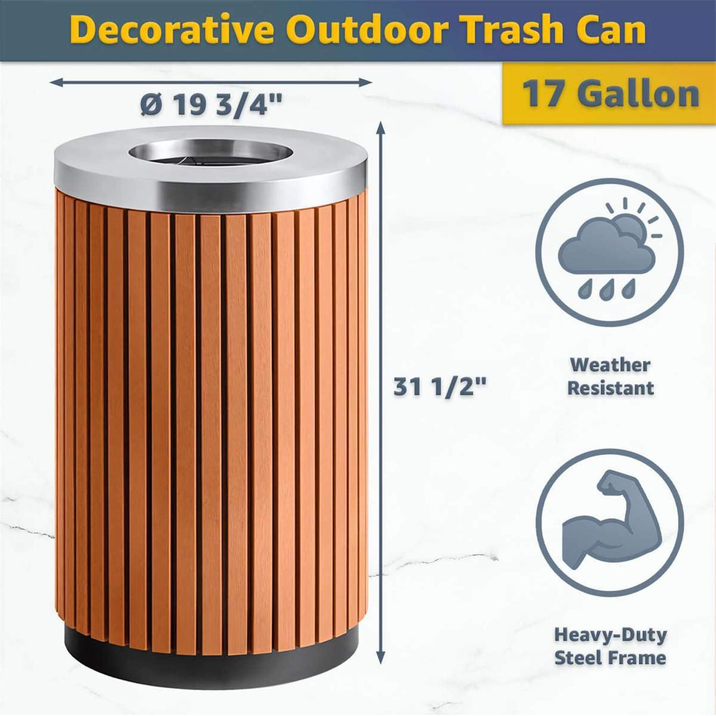 17-Gallon Commercial Round Outdoor Trash Can with Open Lid