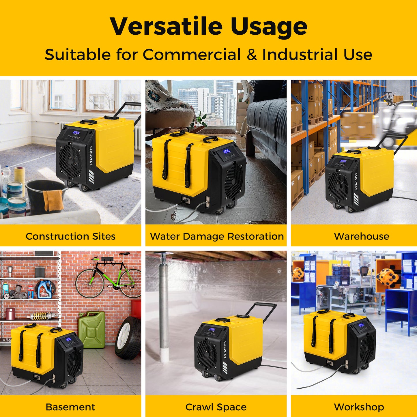 190 PPD Commercial Dehumidifier with Pump and 2 Wheels