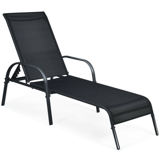 Adjustable Patio Chaise Folding Lounge Chair with Backrest - Black