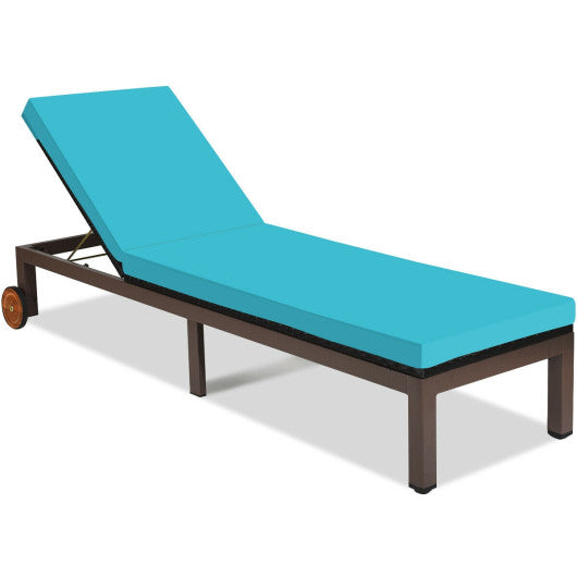 Patio Chaise Lounge Chair Outdoor Rattan Lounger Recliner Chair - Turquoise