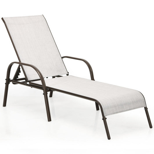 Adjustable Patio Chaise Folding Lounge Chair with Backrest - Gray