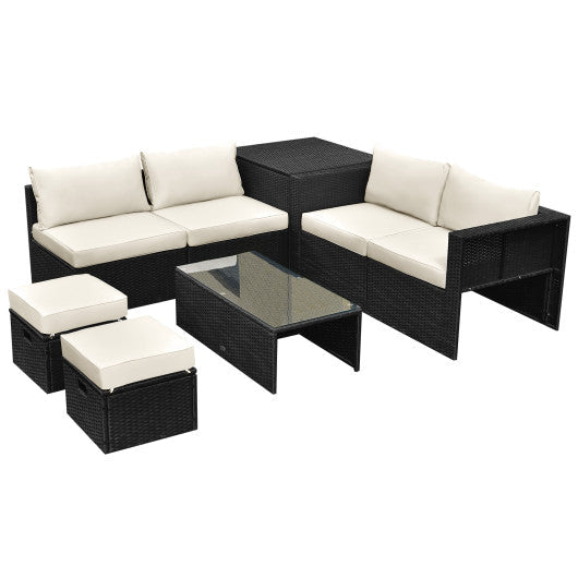 8 Pieces Patio Rattan Storage Table Furniture Set - Off White