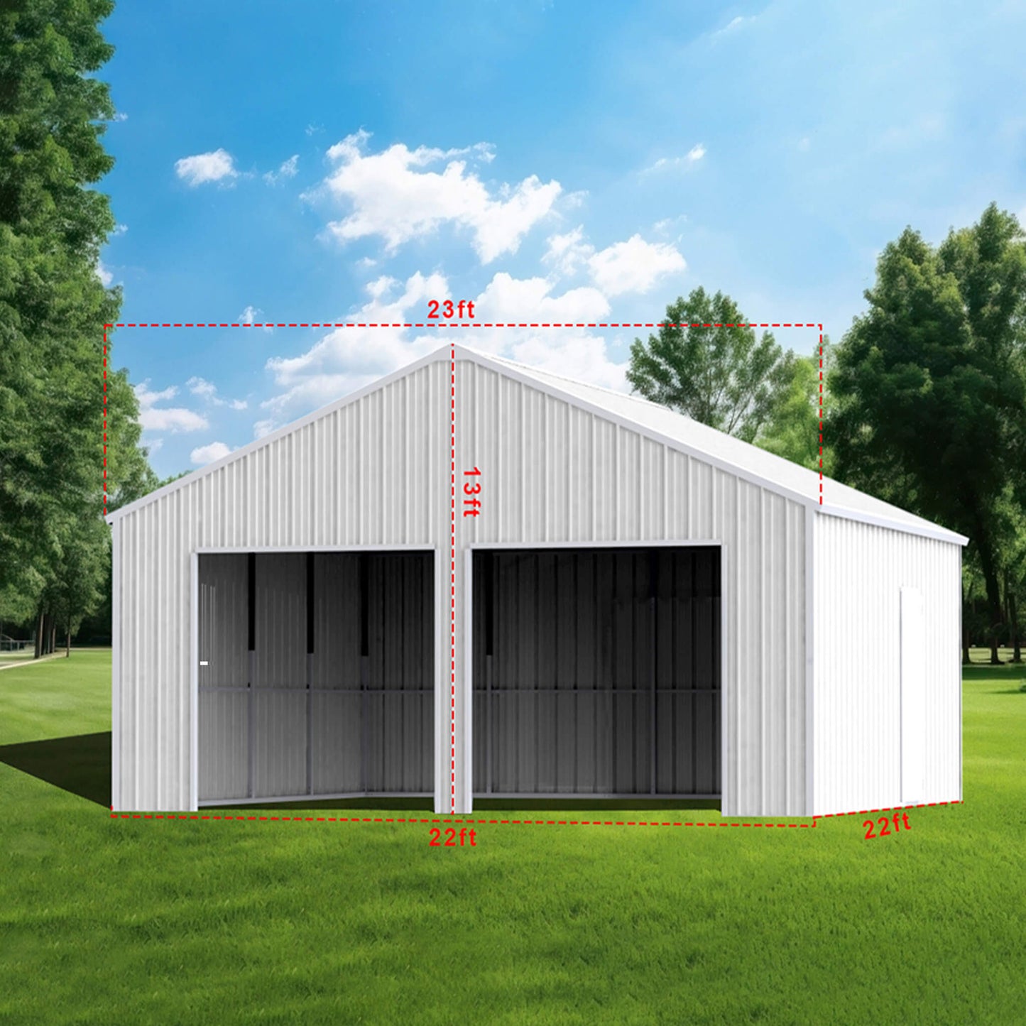 22' x 23' FT Heavy-Duty Double Garage Steel Barn Storage Shed