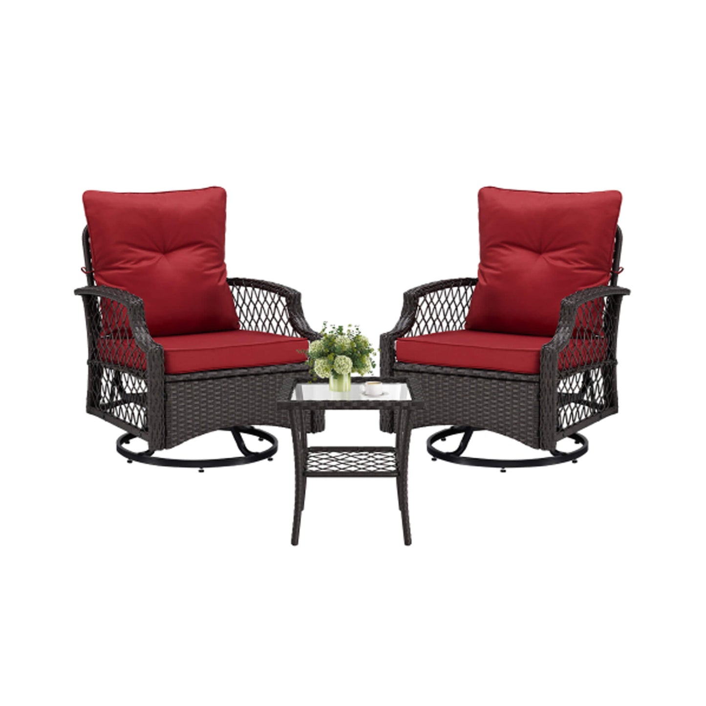 Alora 3-Piece Wicker Patio Bistro Set W/ Swivel Chairs and Table