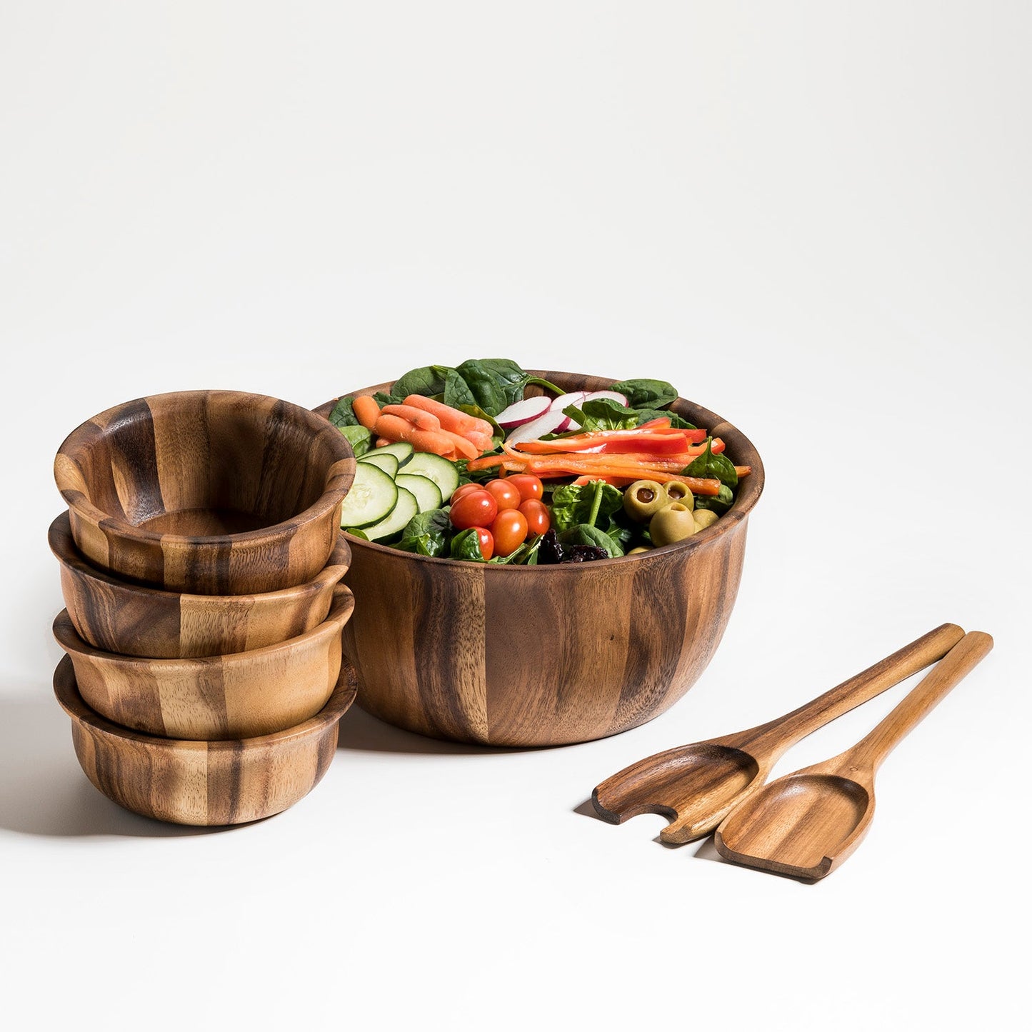 Large Salad Bowl with Servers and 4 Individuals - 335B7