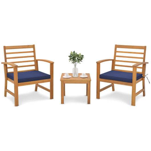 3 Pieces Outdoor Furniture Set with Soft Seat Cushions - Navy