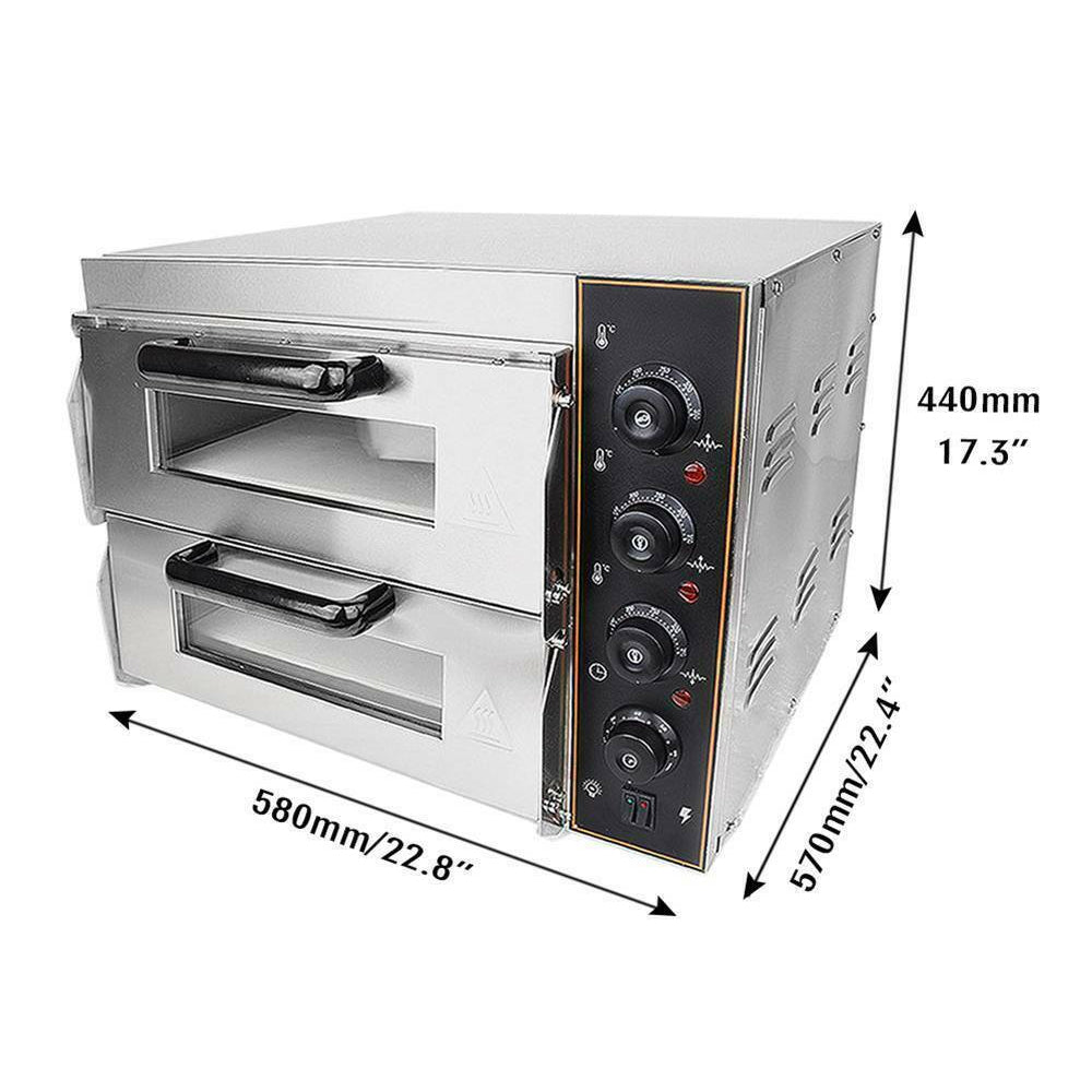 3KW Premium Electric Commercial Stainless Steel Double Deck Pizza Oven