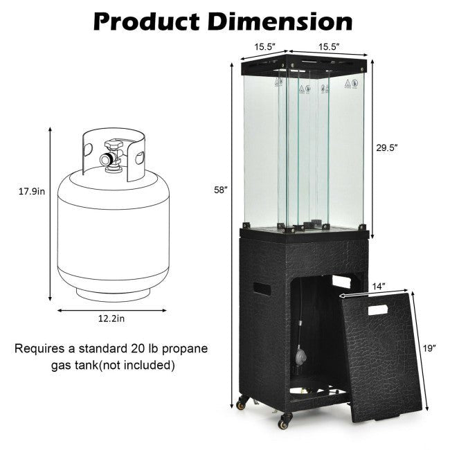 41K BTU Outdoor Propane Gas Patio Heater with Lockable Wheels