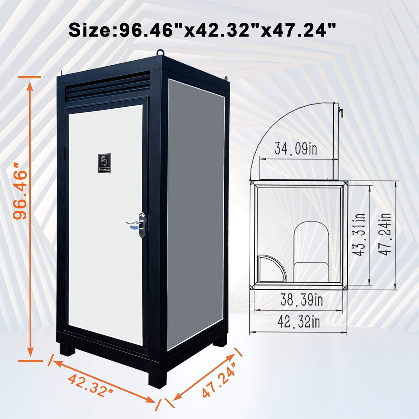 42-Inch One-Person Portable Outdoor Toilet Cabin With Light, Sink, and Vent Fan