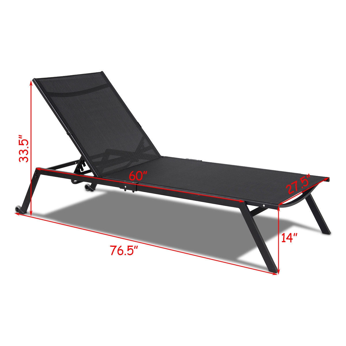 Outdoor Patio Height Adjustable Sling Armless Lounge Chaise