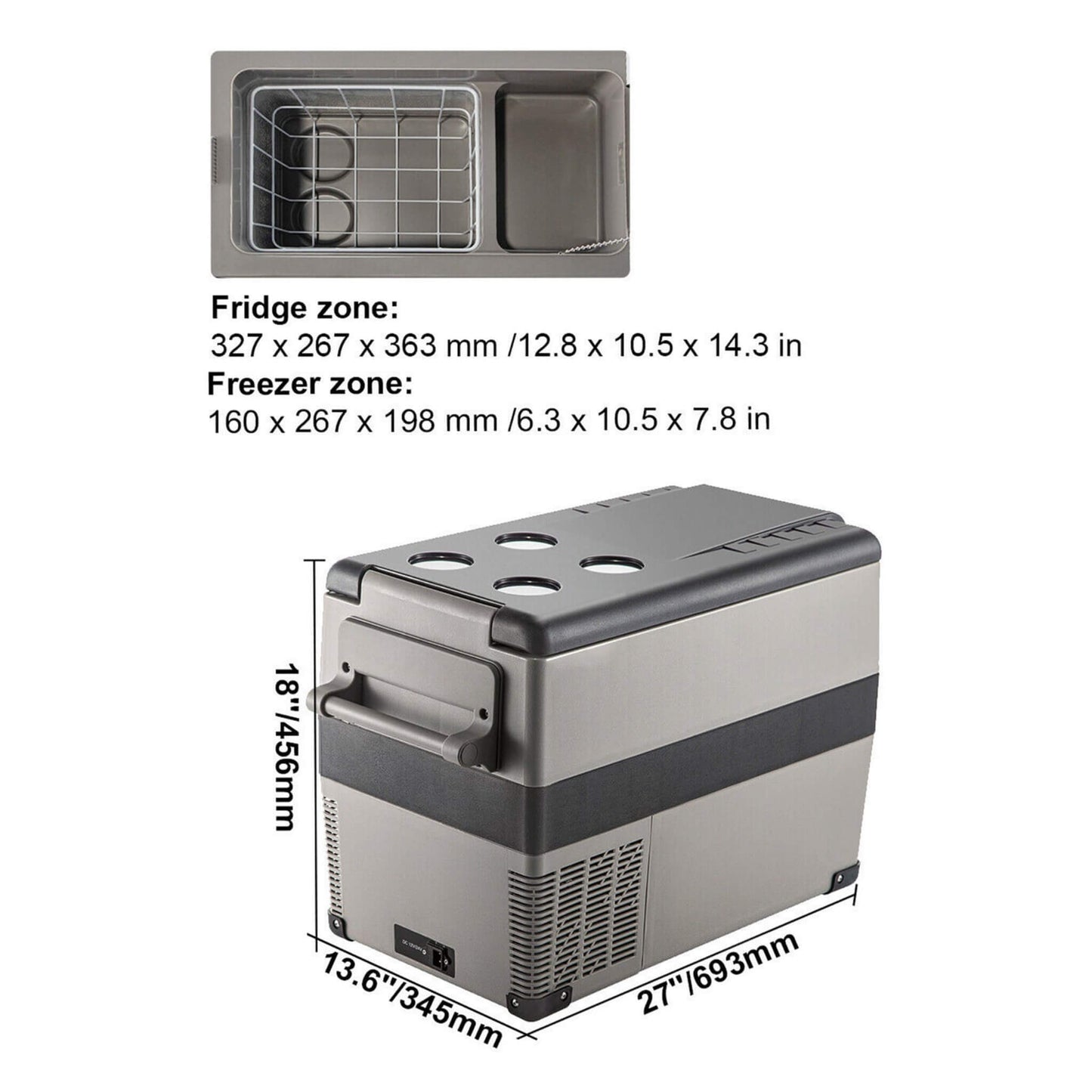 47.5QT Mini Portable Compact 12V Car Refrigerator Freezer Cooler, 45L