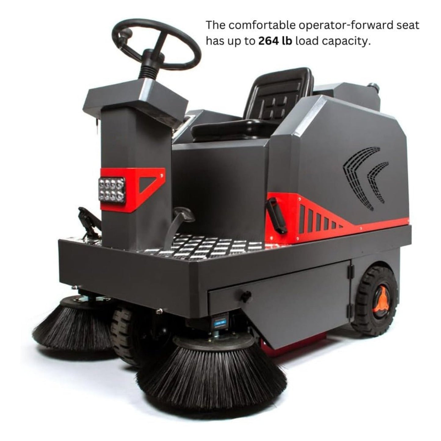 49-Inch Heavy-Duty 1400W Electric Industrial Ride-On Floor Sweeper with Dustbin & Water Tank