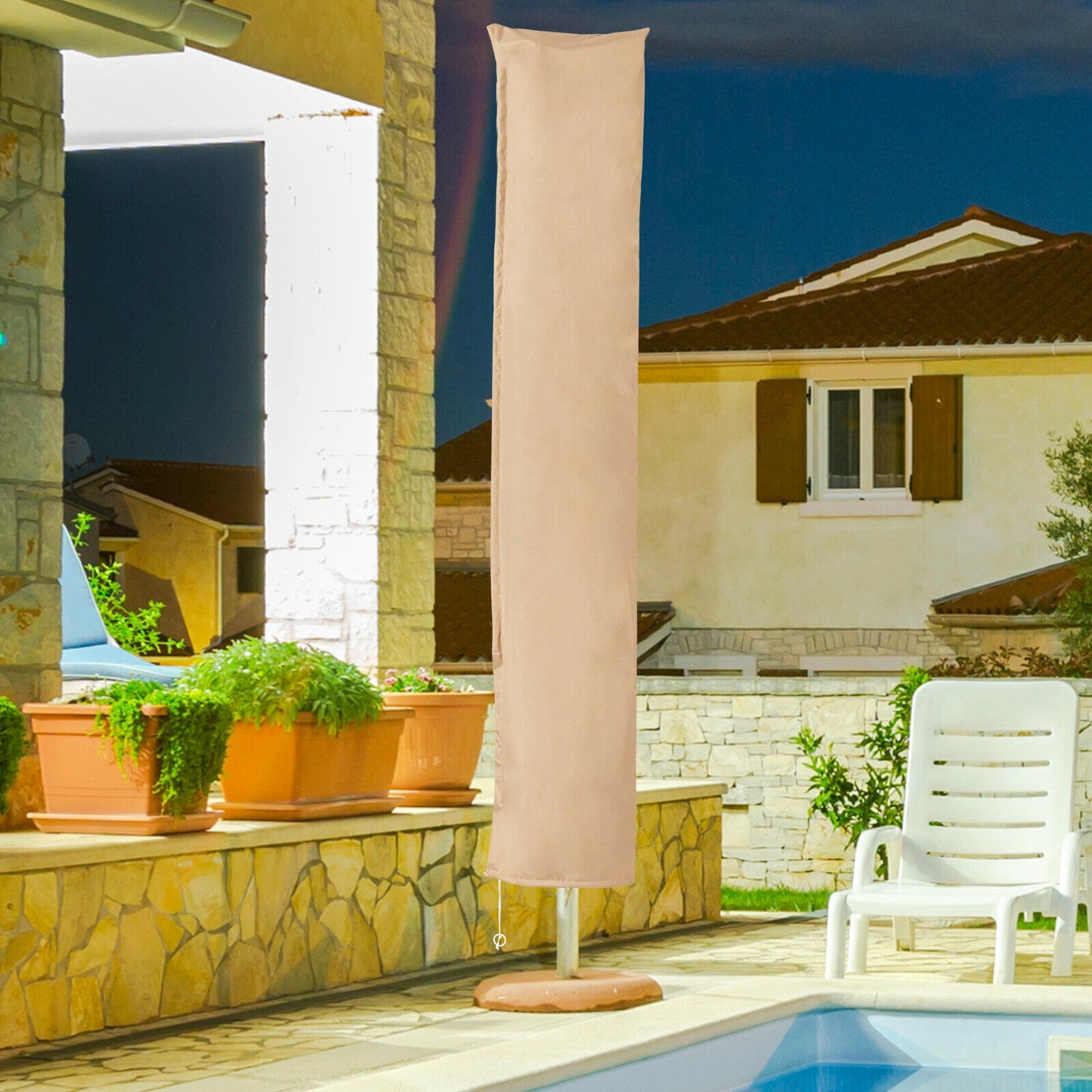 11 Feet Water-Proof Outdoor Parasol Cover Umbrella Cover with Fiberglass Rod