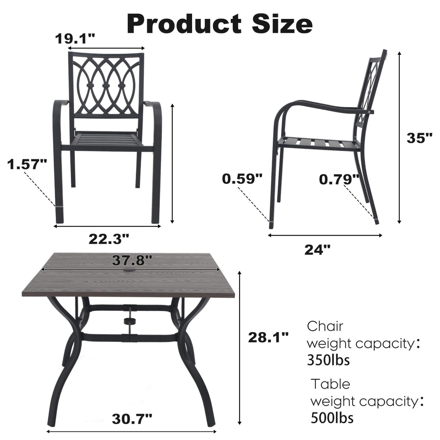 Alora 5-Piece Outdoor Dining Set with 4 Heavy-Duty Chairs and Square Table with Umbrella Hole