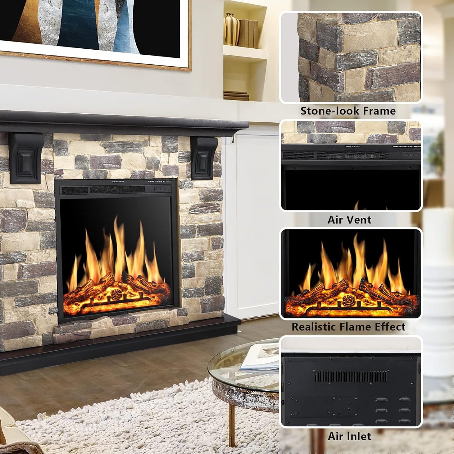 50 Inch Electric Fireplace Stone Mantel Package Y4926