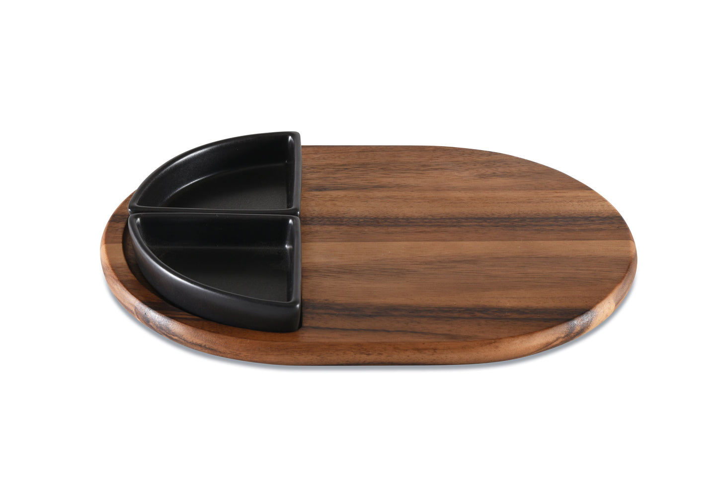 Charcuterie Board Serving Tray with 2 Black Triangular Ceramic Bowls