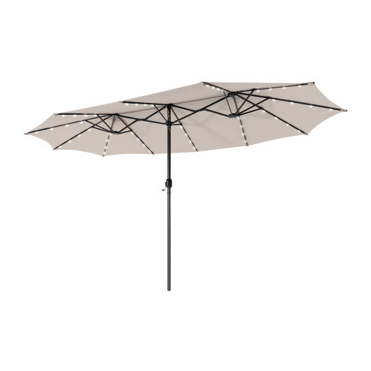 15 Feet Twin Patio Umbrella with 48 Solar LED Lights - Beige