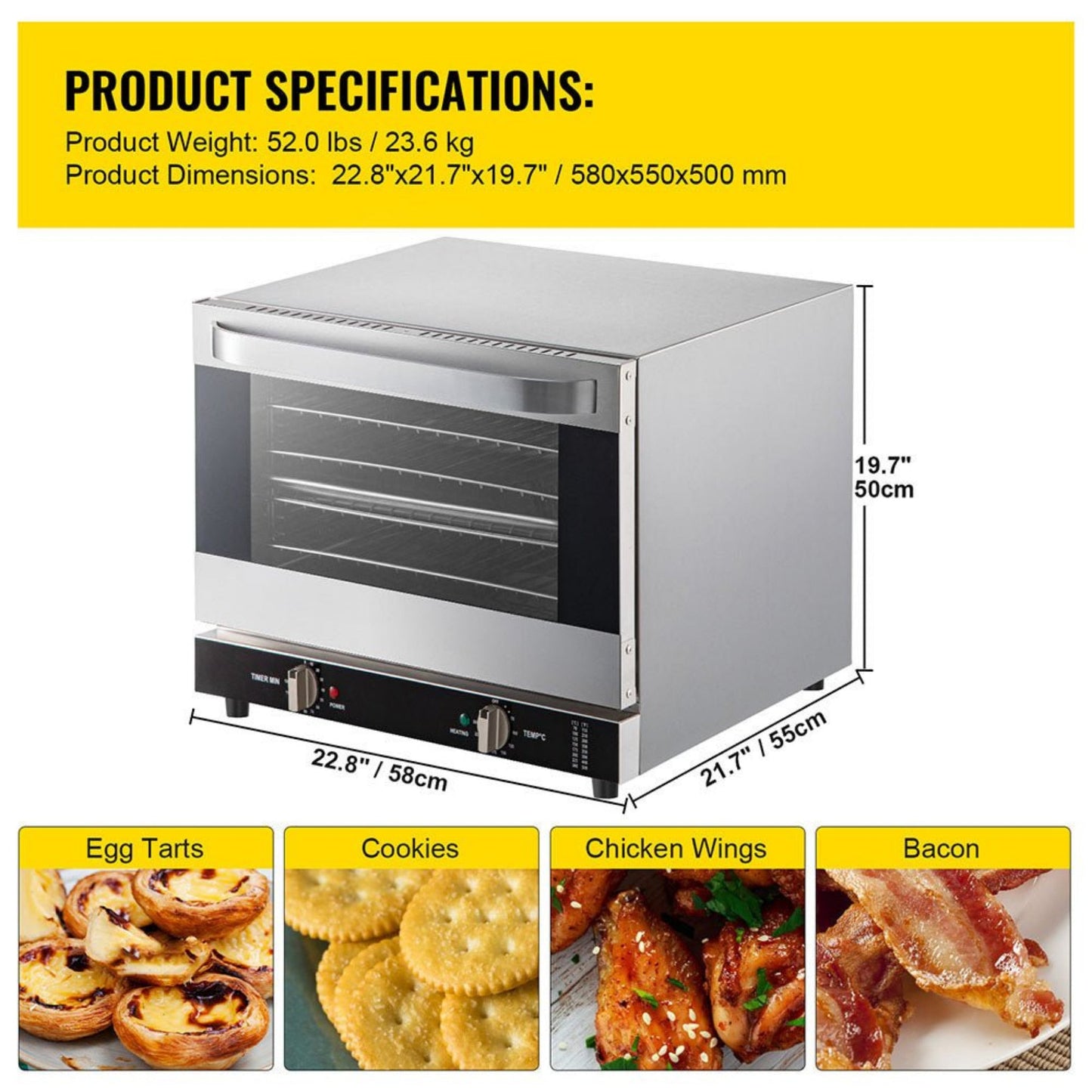 Heavy-Duty Commercial Stainless Steel Countertop Convection Toaster Oven