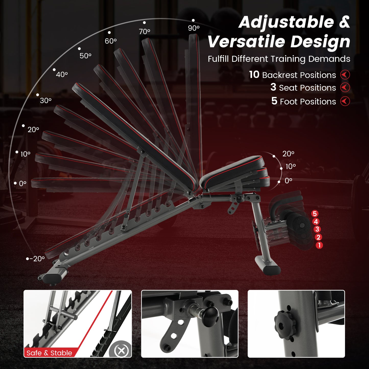 660 LBS Strength Training Bench with 10 Back and 3 Seat for Full Body Workout-Black