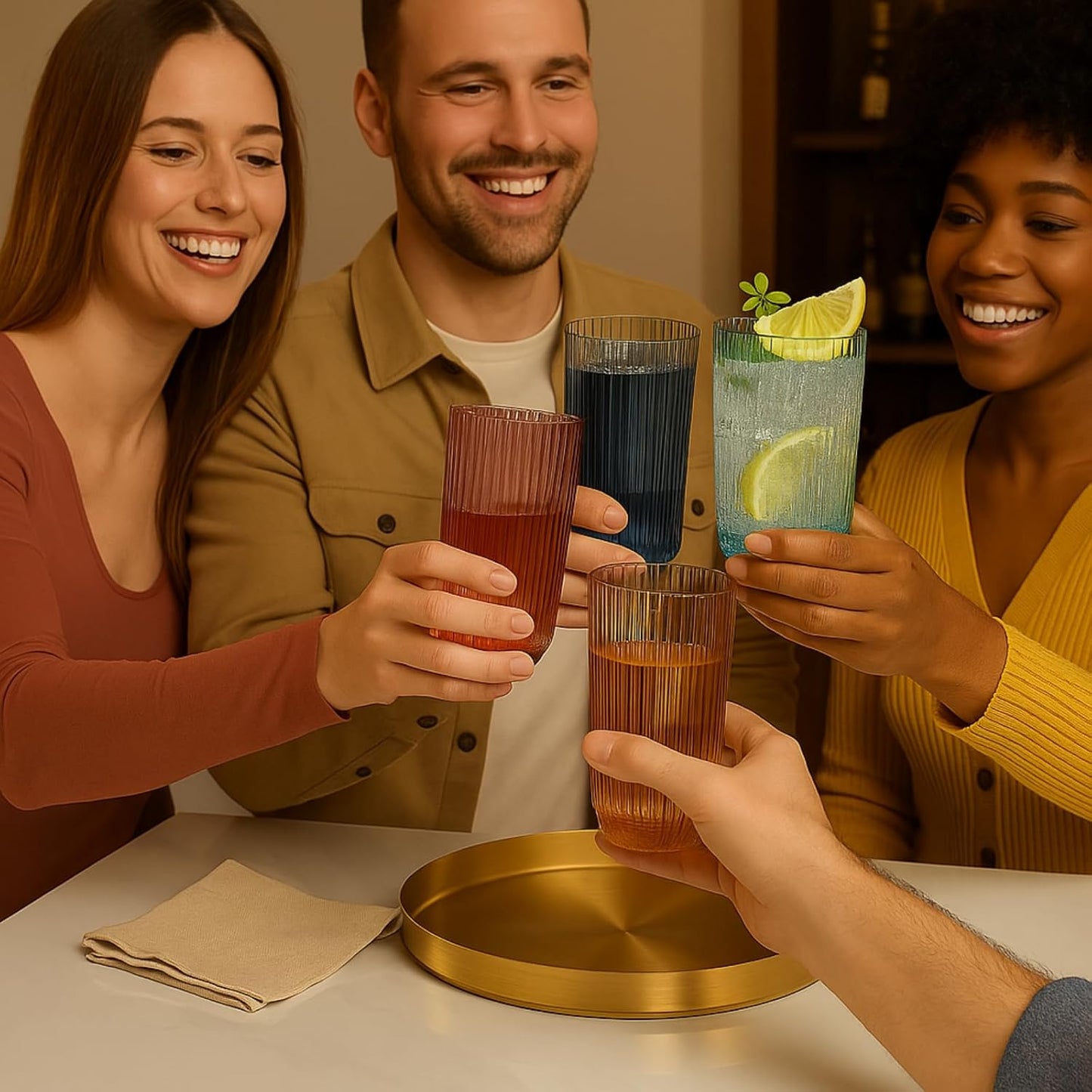 Khen Shatterproof Acrylic Ribbed Drinking Glasses Set | Set of 4