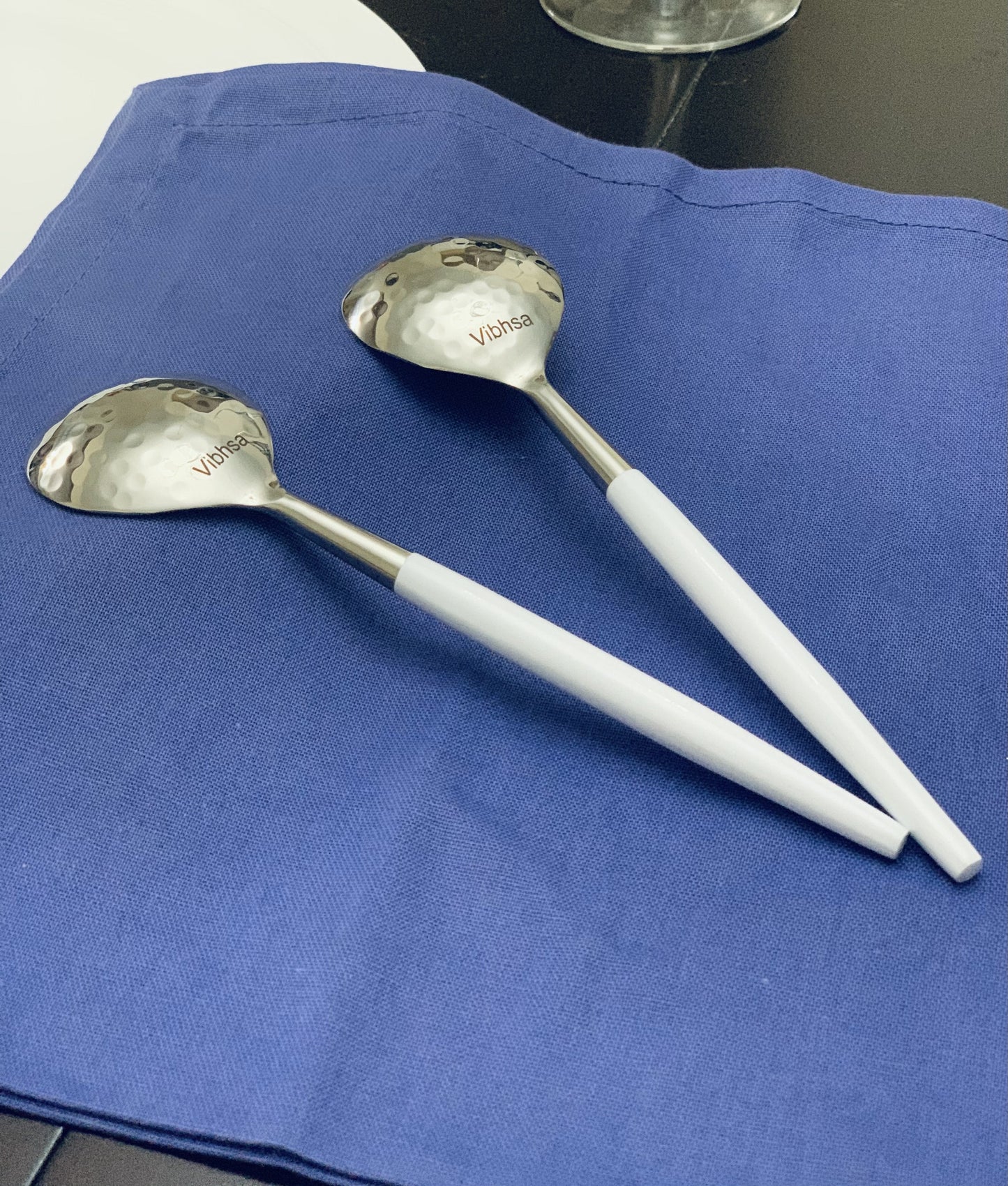 Vibhsa 6-PC Stainless Steel Soup Spoon (Hammered Mouth, White)