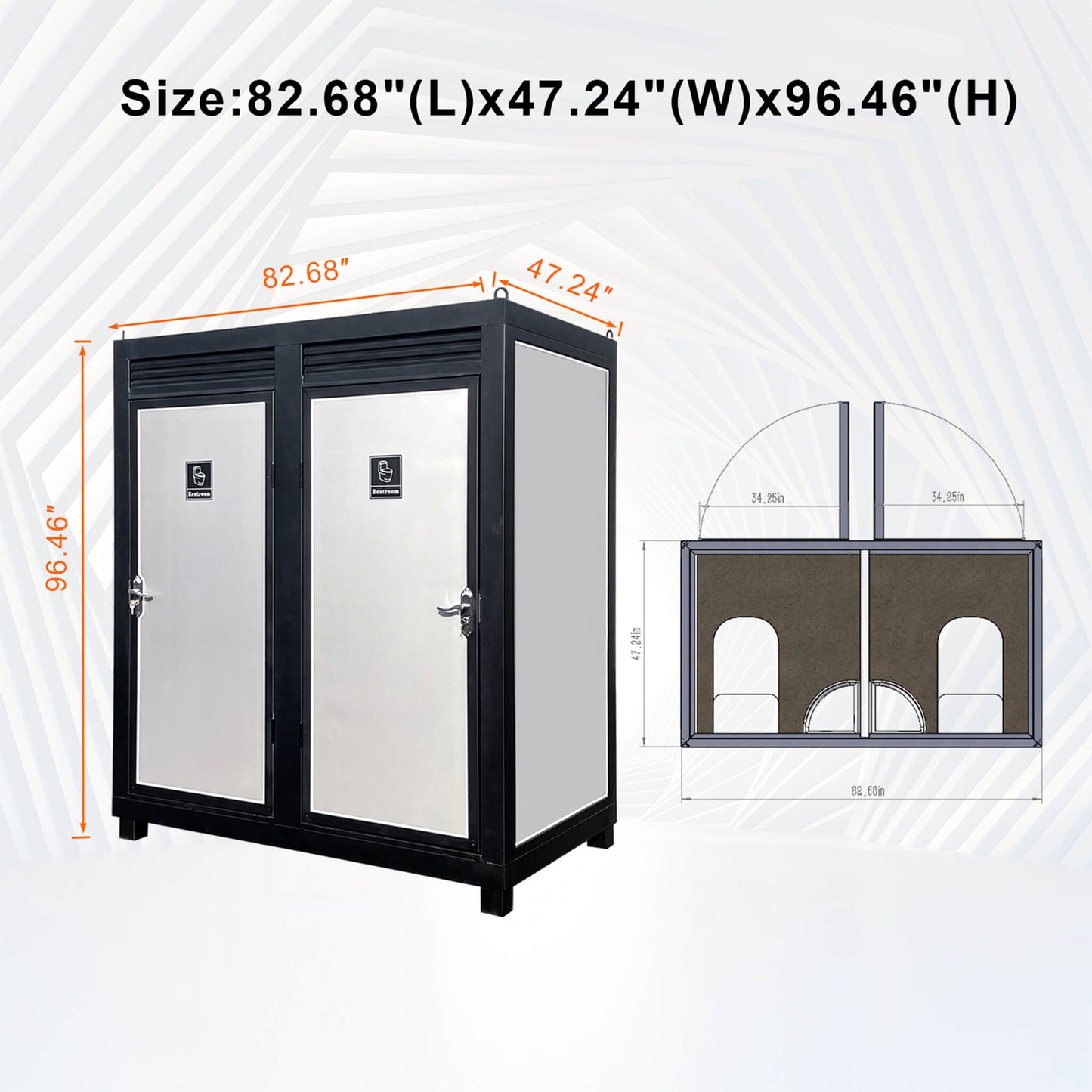 82" Two-Person Portable Outdoor Toilet Cabin with Light, Sink, and Fan
